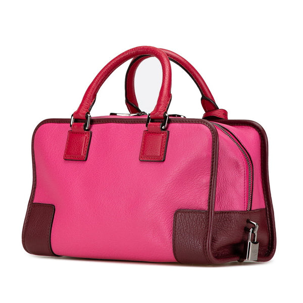 ロエベ アナグラムロゴ アマソナ28 ハンドバッグ ピンク ワインレッド レザー レディース LOEWE 【中古】