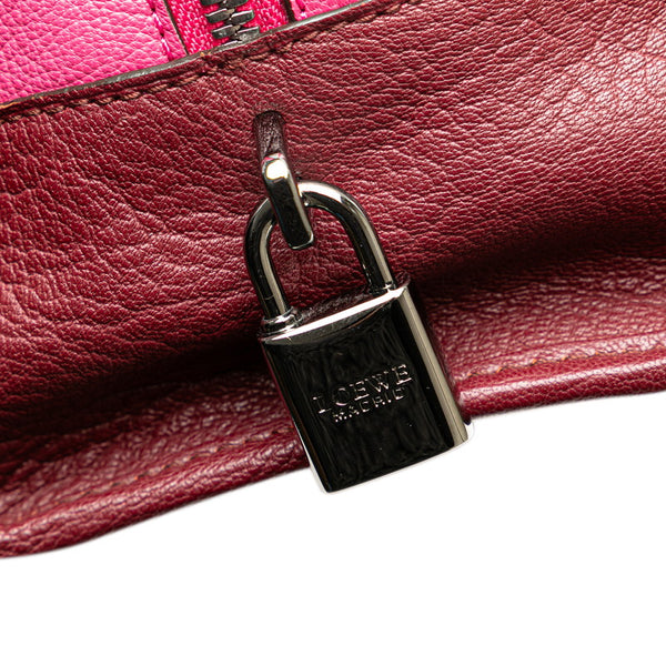 ロエベ アナグラムロゴ アマソナ28 ハンドバッグ ピンク ワインレッド レザー レディース LOEWE 【中古】