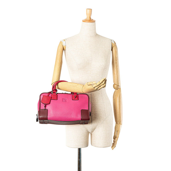 ロエベ アナグラムロゴ アマソナ28 ハンドバッグ ピンク ワインレッド レザー レディース LOEWE 【中古】