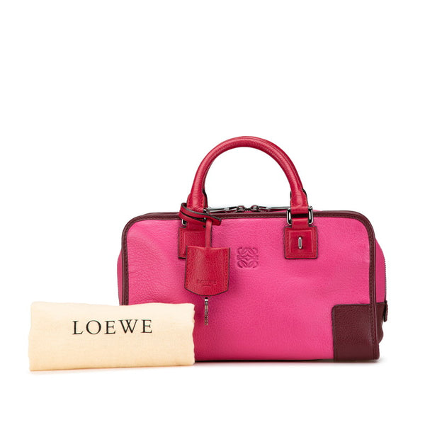 ロエベ アナグラムロゴ アマソナ28 ハンドバッグ ピンク ワインレッド レザー レディース LOEWE 【中古】