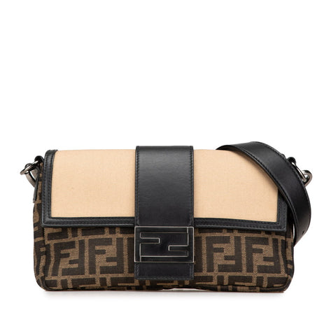 フェンディ ズッカ ショルダーバッグ ボディバッグ 2WAY 7VA472 ブラウン ブラック キャンバス レザー レディース FENDI 【中古】