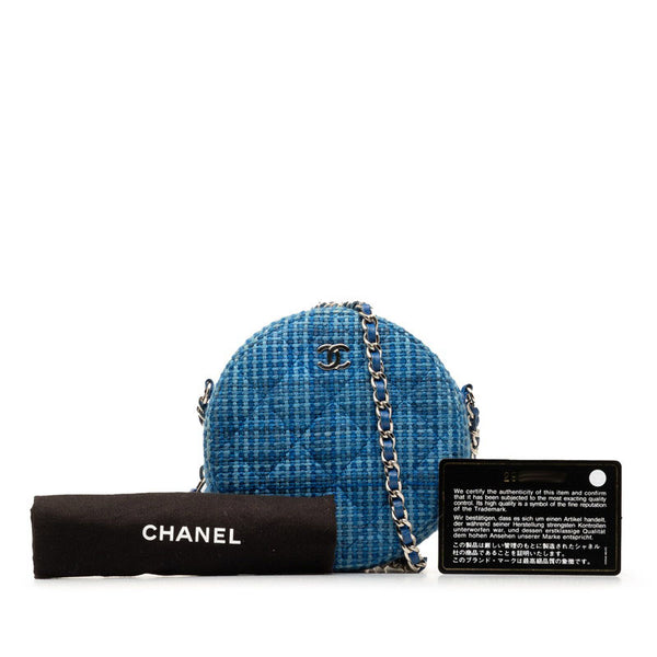 シャネル ココマーク チェーン ショルダーバッグ ブルー シルバー ツイード レザー レディース CHANEL 【中古】