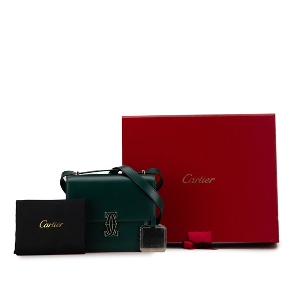 カルティエ ドゥーブルC ドゥ カルティエ 斜め掛け ショルダーバッグ グリーン レザー レディース CARTIER 【中古】