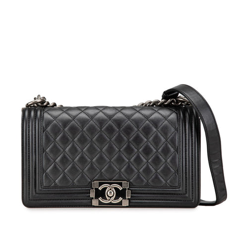 シャネル マトラッセ ボーイシャネル25 斜め掛け チェーン ショルダーバッグ ブラック ラムスキン レディース CHANEL 【中古】