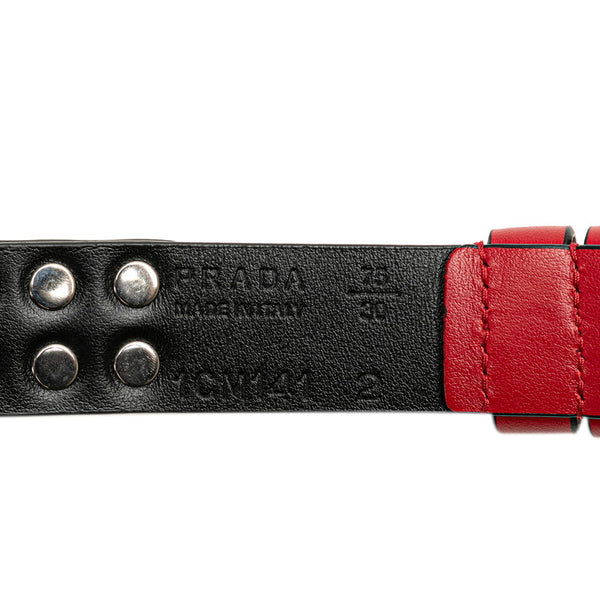 プラダ スタッズ ベルト レッド ブラック レザー レディース PRADA 【中古】