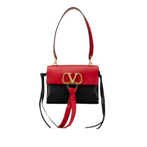 ヴァレンチノ ガラヴァーニ Vスリング ショルダーバッグ ブラック レッド レザー レディース Valentino 【中古】