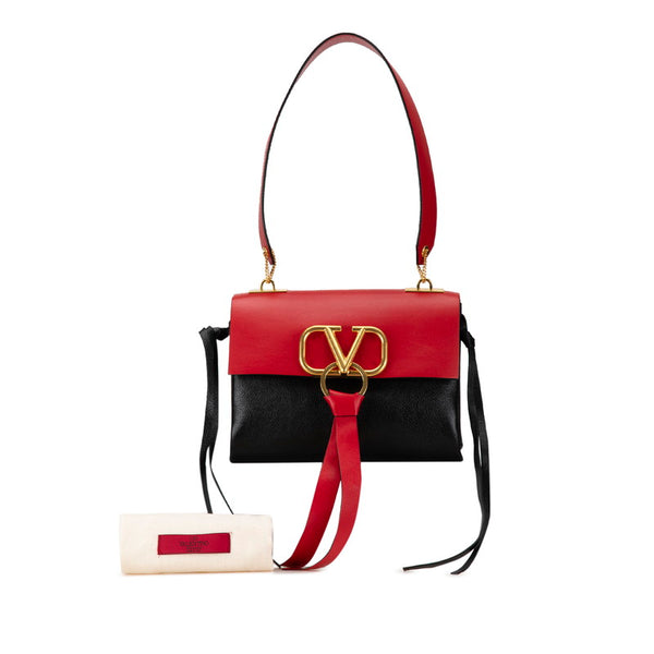 ヴァレンチノ ガラヴァーニ Vスリング ショルダーバッグ ブラック レッド レザー レディース Valentino 【中古】