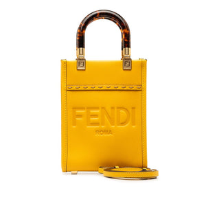 フェンディ サンシャイン ショッパー スモール ロゴ ハンドバッグ ショルダーバッグ 2WAY 8BS051 イエロー レザー レディース FENDI 【中古】