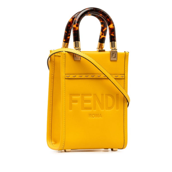 フェンディ サンシャイン ショッパー スモール ロゴ ハンドバッグ ショルダーバッグ 2WAY 8BS051 イエロー レザー レディース FENDI 【中古】