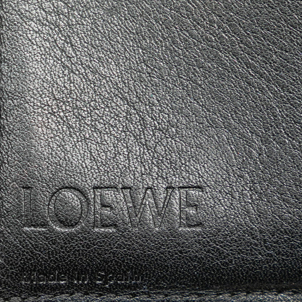 ロエベ アナグラム 二つ折り財布 コンパクトウォレット ブラック レザー レディース LOEWE 【中古】