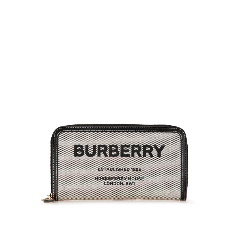 バーバリー ホースフェリープリント 長財布 8039493 グレー ブラック キャンバス レザー レディース BURBERRY 【中古】