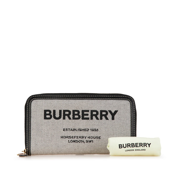 バーバリー ホースフェリープリント 長財布 8039493 グレー ブラック キャンバス レザー レディース BURBERRY 【中古】