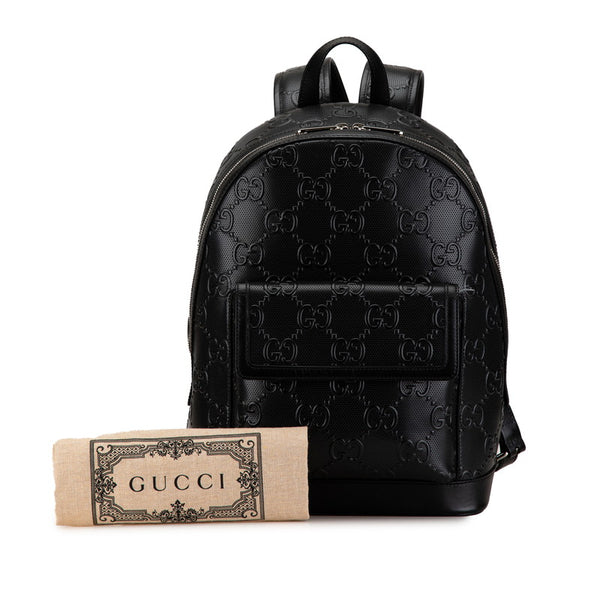 グッチ GGエンボス リュック バックパック 658579 ブラック レザー レディース GUCCI 【中古】