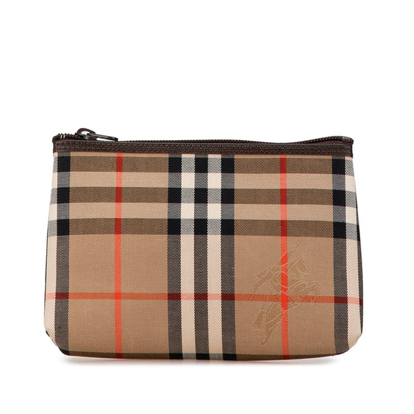 バーバリー ノバチェック ポーチ ベージュ ブラウン キャンバス レディース BURBERRY 【中古】