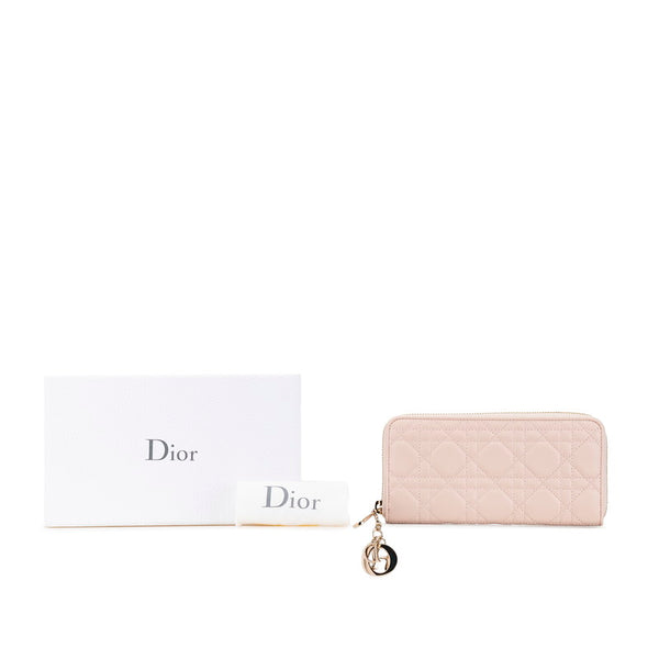 ディオール カナージュ ラウンドファスナー 長財布 ピンク レザー レディース Dior 【中古】