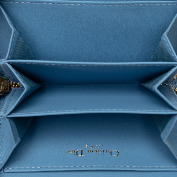 ディオール カナージュ ロゴ カードケース 小銭入れ ブルー ゴールド レザー レディース Dior 【中古】