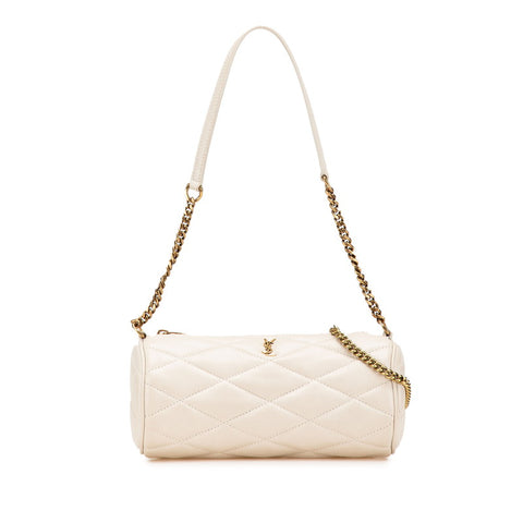 サンローラン YSL キルティング 筒型 チェーン ミニショルダーバッグ ハンドバッグ アイボリー ホワイト レザー レディース SAINT LAURENT 【中古】
