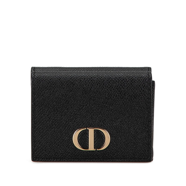 ディオール CDロゴ モンテーニュ コンパクトウォレット 三つ折り財布 ブラック レザー レディース Dior 【中古】