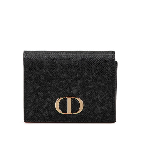 ディオール CDロゴ モンテーニュ コンパクトウォレット 三つ折り財布 ブラック レザー レディース Dior 【中古】