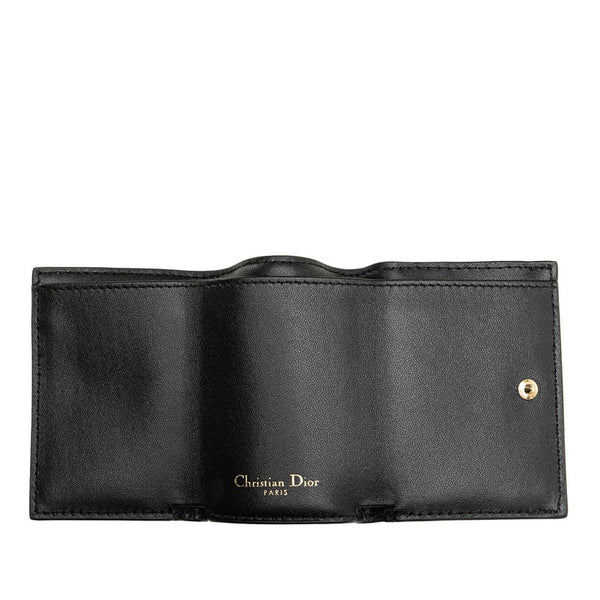 ディオール CDロゴ モンテーニュ コンパクトウォレット 三つ折り財布 ブラック レザー レディース Dior 【中古】