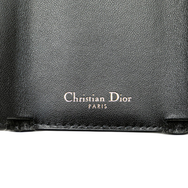 ディオール CDロゴ モンテーニュ コンパクトウォレット 三つ折り財布 ブラック レザー レディース Dior 【中古】