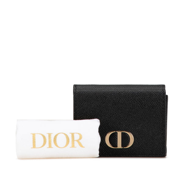 ディオール CDロゴ モンテーニュ コンパクトウォレット 三つ折り財布 ブラック レザー レディース Dior 【中古】