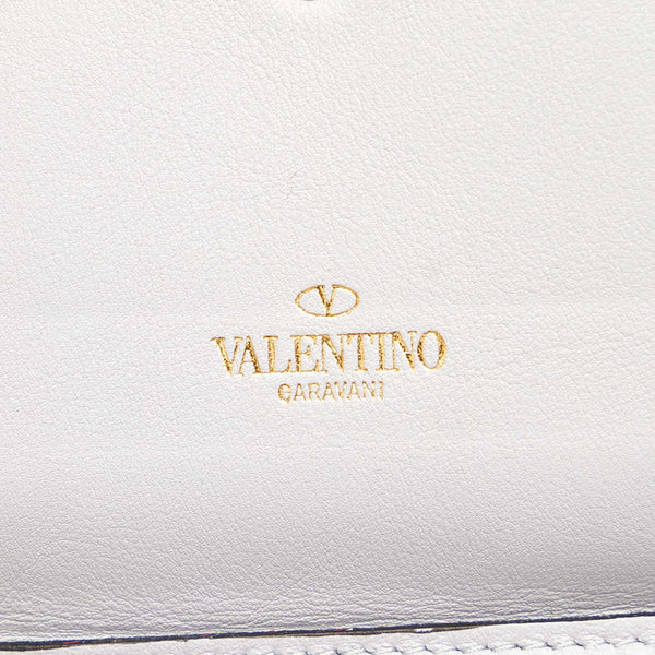 ヴァレンティノ ロックスタッズ 二つ折り財布 コンパクト財布 グレー レザー レディース VALENTINO 【中古】