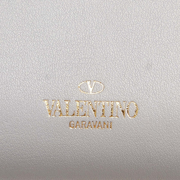 ヴァレンティノ ロックスタッズ 二つ折り財布 コンパクト財布 グレー レザー レディース VALENTINO 【中古】