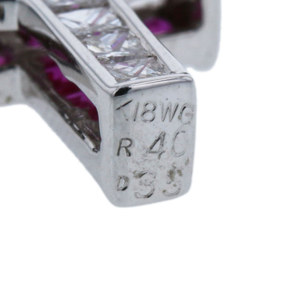 K18WG ホワイトゴールド ルビー0.40ct ダイヤ0.35ct クロスモチーフ ネックレス レディース 【中古】