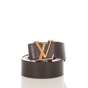 ルイ ヴィトン ユタ サンチュール・イニシアル40MM ブラウン レザー ベルト メンズ LOUIS VUITTON 【中古】