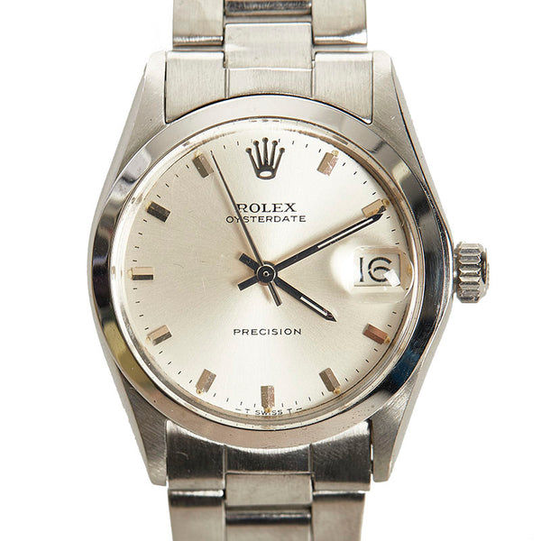 ロレックス オイスターデイト 腕時計 6466 手巻き シルバー文字盤 ステンレス レディース ROLEX 【中古】