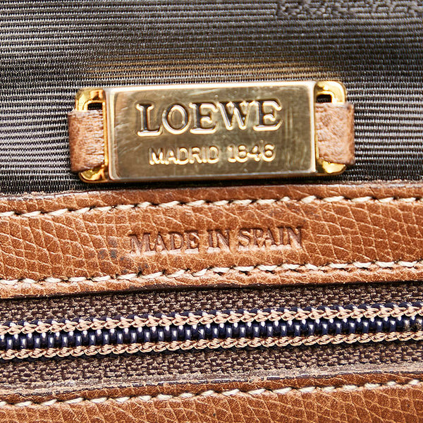 ロエベ アナグラム 型押し バイカラー ハンドバッグ ブラウン グリーン レザー レディース LOEWE 【中古】