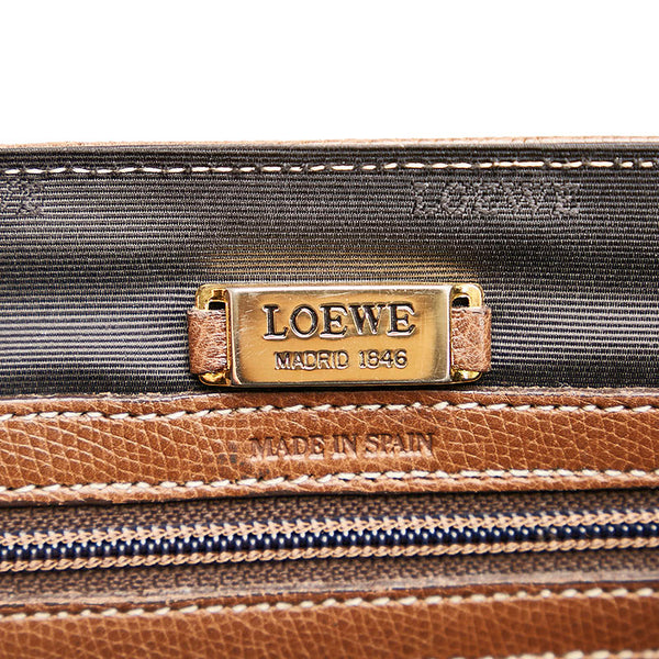 ロエベ アナグラム 型押し バイカラー ハンドバッグ ブラウン グリーン レザー レディース LOEWE 【中古】