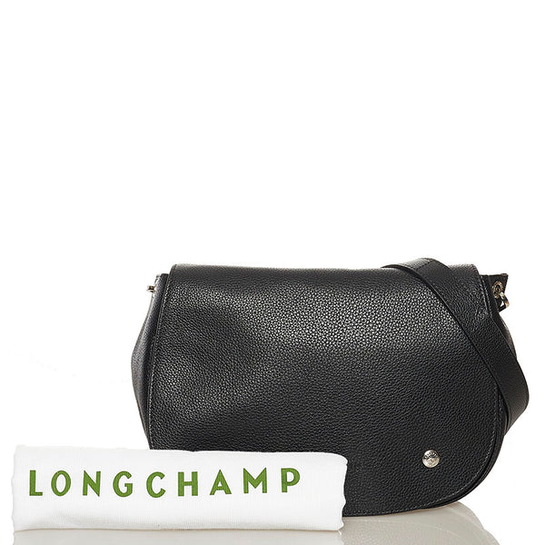 ロンシャン フラップ ショルダーバッグ ブラック レザー レディース Longchamp 【中古】