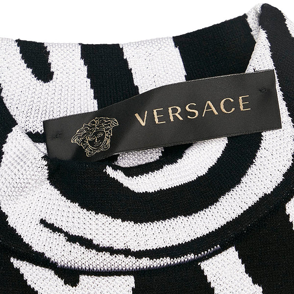 ヴェルサーチェ ゼブラ ノースリーブ ニット セットアップ ブラック ホワイト レーヨン ナイロン レディース VERSACE 【中古】