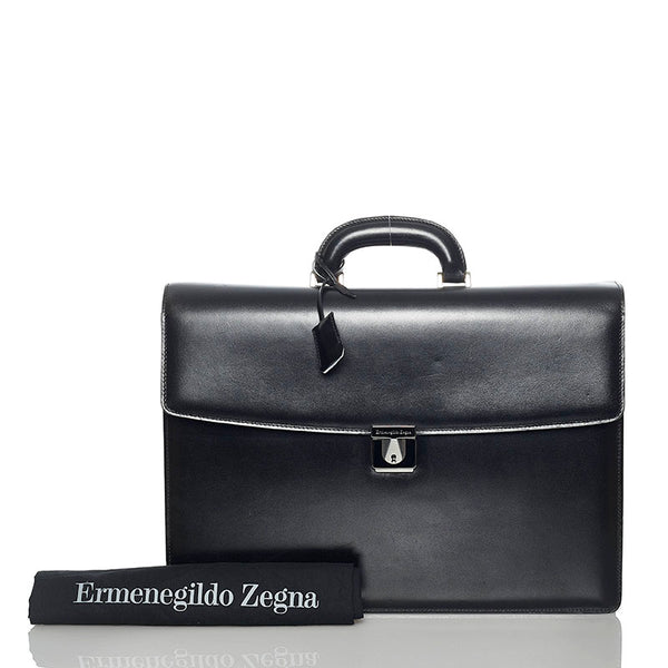 Ermenegildo Zegna ゼニヤ ビジネスバッグ ブリーフケース ブラック レザー メンズ 【中古】