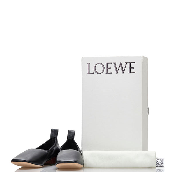 ロエベ バレリーナ スリップオン バレエシューズ ブラック レザー レディース LOEWE 【中古】