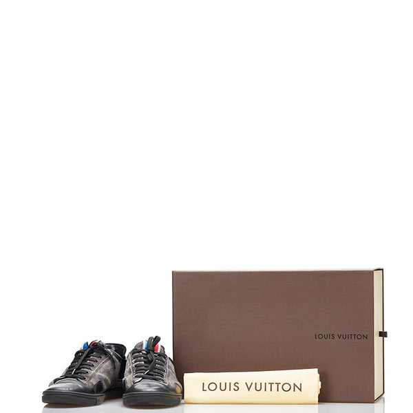 ルイ ヴィトン 迷彩 カモフラージュ スニーカー ブラック カーキ スウェード レザー メンズ LOUIS VUITTON 【中古】