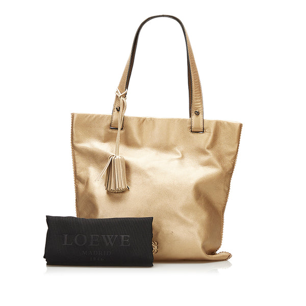 ロエベ アナグラム フリンジ トートバッグ ゴールド レザー レディース LOEWE 【中古】