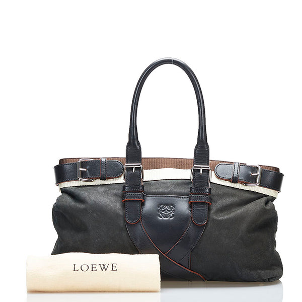 ロエベ アナグラム ハンドバッグ ブラック ブラウン ホワイト レザー レディース LOEWE 【中古】