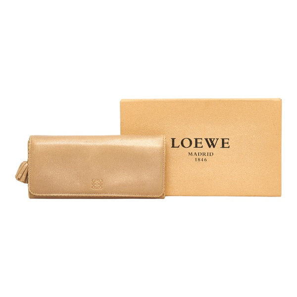 ロエベ アナグラム タッセル 長財布 ゴールド レザー レディース LOEWE 【中古】