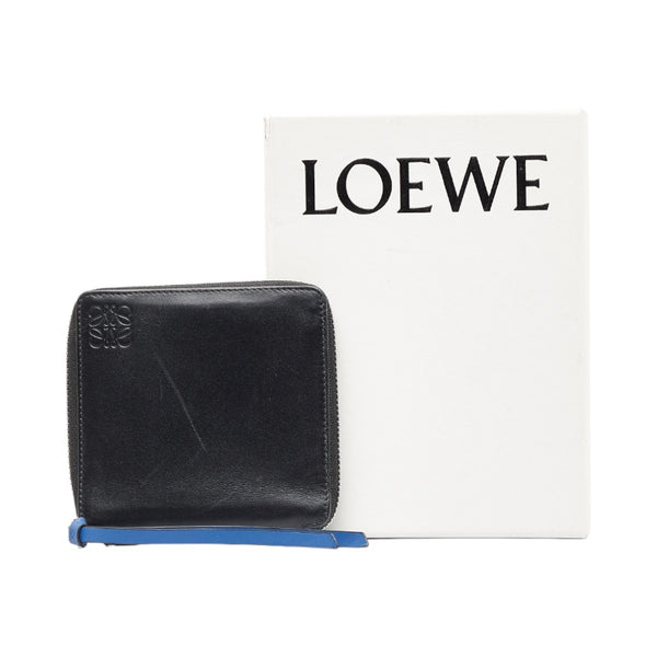 ロエベ アナグラム ラウンドファスナー二つ折り財布 ブラック レザー レディース LOEWE 【中古】