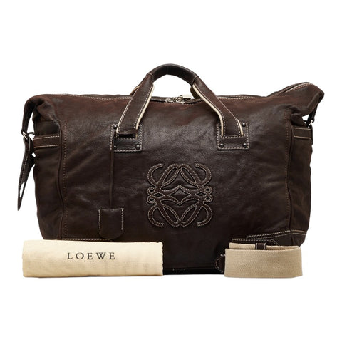 ロエベ アナグラム ボストンバック ショルダーバッグ 2WAY ブラウン レザー スウェード レディース LOEWE 【中古】