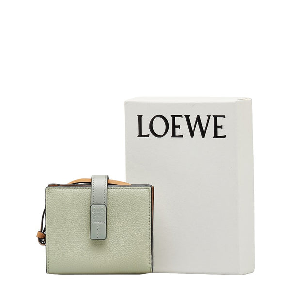 ロエベ コンパクト ジップ ウォレット C660Z41X01 MARBLE GREEN/ASH GREY グリーン グレー レザー レディース LOEWE 【中古】