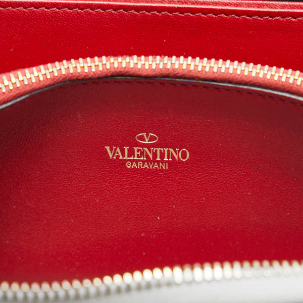 ヴァレンティノ ロックスタッズ ラウンドファスナー 長財布 グレー レザー レディース VALENTINO 【中古】