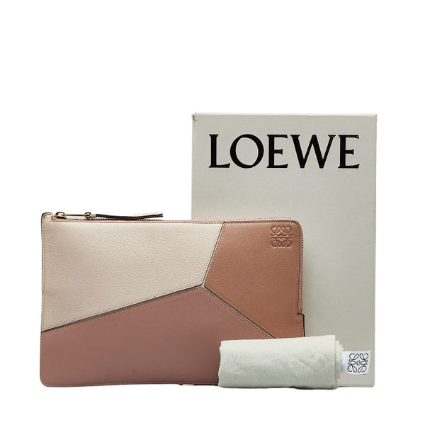 ロエベ パズル クラッチバッグ フラットポーチ ピンク レザー レディース LOEWE 【中古】