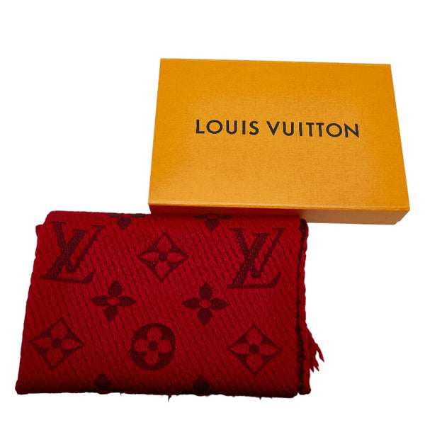 ルイ ヴィトン モノグラム エシャルプ ロゴマニア マフラー M72432 レッド ウール シルク レディース LOUIS VUITTON 【中古】