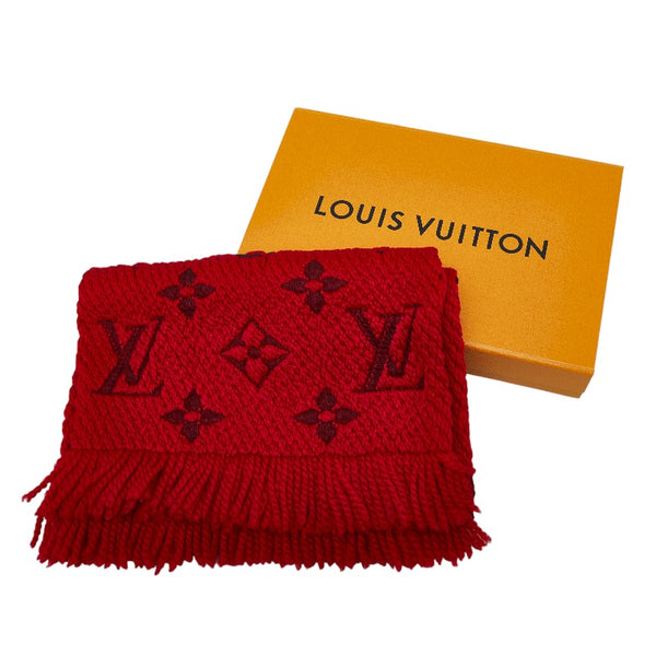 ルイ ヴィトン モノグラム エシャルプ ロゴマニア マフラー M72432 レッド ウール シルク レディース LOUIS VUITTON 【中古】