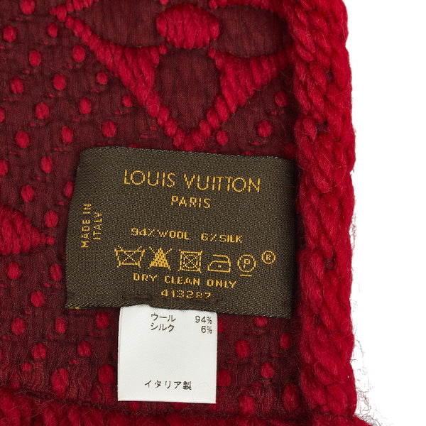 ルイ ヴィトン モノグラム エシャルプ ロゴマニア マフラー M72432 レッド ウール シルク レディース LOUIS VUITTON 【中古】