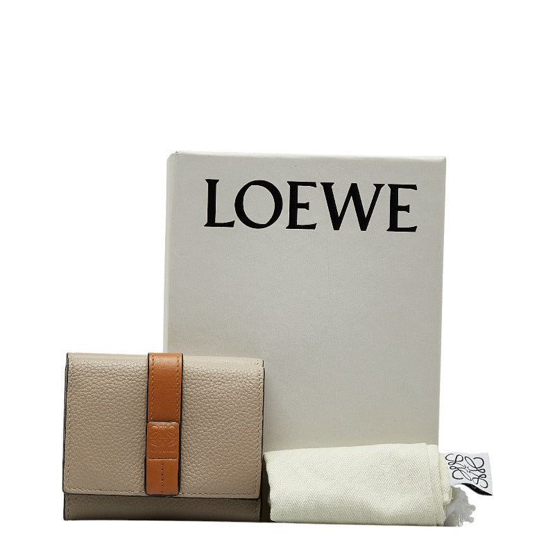 ロエベ トライフォールド アナグラム 三つ折り財布 コンパクトウォレット ベージュ ブラウン レザー レディース LOEWE 【中古】